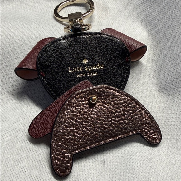 Kate Spade Floral Pup Dog Cherrywood Charm Keychain - Picture 2 of 6